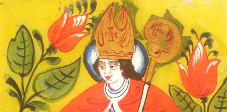 Eglomised painting, painting on glass, portrait of a Saint, Saint Luc and his ox image 2