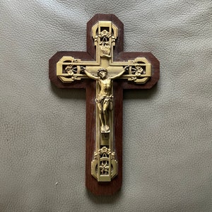 Art deco metal and wood crucifix