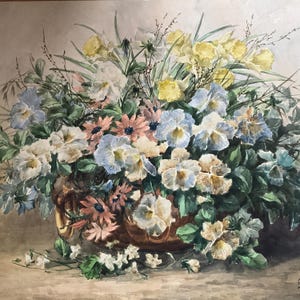 Acquerello su carta, bouquet di fiori vari in toni pastello chiari