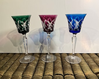 3 bicchieri colorati Val Saint Lambert 1960