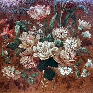 Peinture huile sur carton, bouquet de fleurs