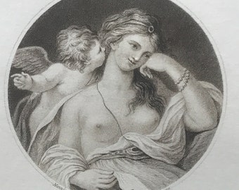 Engraving Sappho listening to the insinuation of love by Mannin after the painter Cipriani