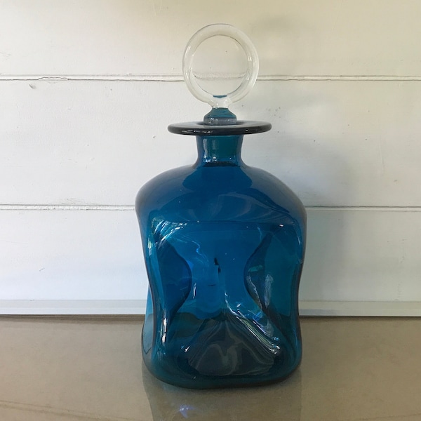 Turquoise glass carafe, Holmegaard glass  produced by glass company Kastrup, Denmark