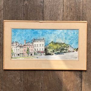 Acquerello e pennarello su carta. Paesaggio urbano, rue Bodenbroek accanto al Sablon, Georges Winterbeek, 1971