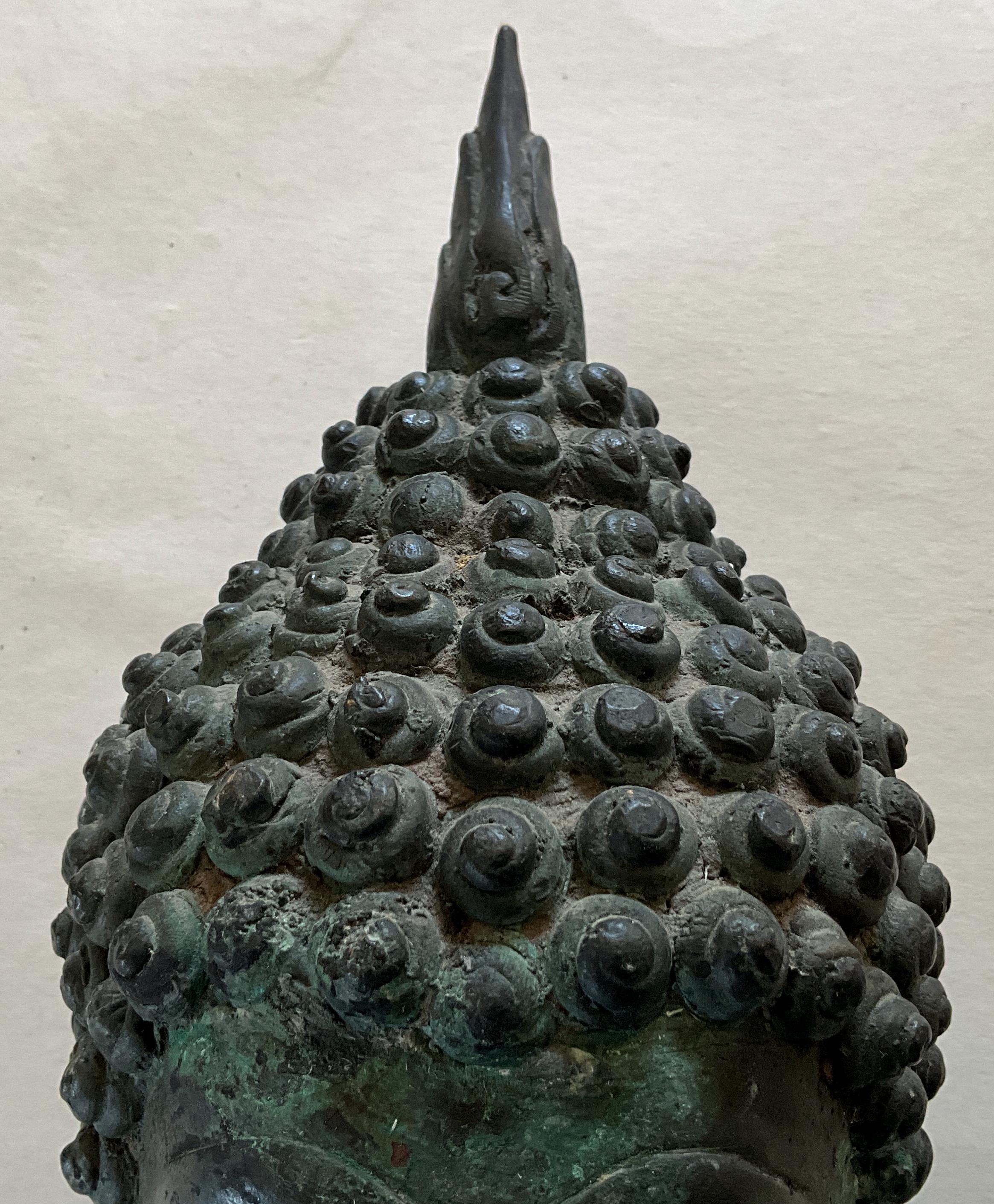スコータイタイ様式　石仏　Buddha 仏頭 タイ/スコータイ王朝/仏像/頭部/仏頭/青銅/アユタヤ/カンボジア/古い仏
