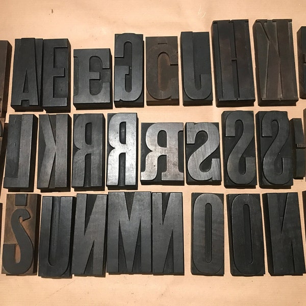 Set of 30 wooden block letters and punctuation signs