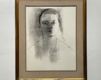 Pencil drawing , young girl portrait . Unsigned.