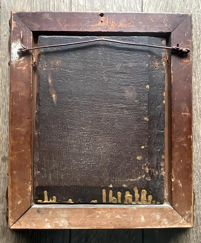 Oil Painting on Wood Panel, 19th Century, Woman and Baby in an Interior