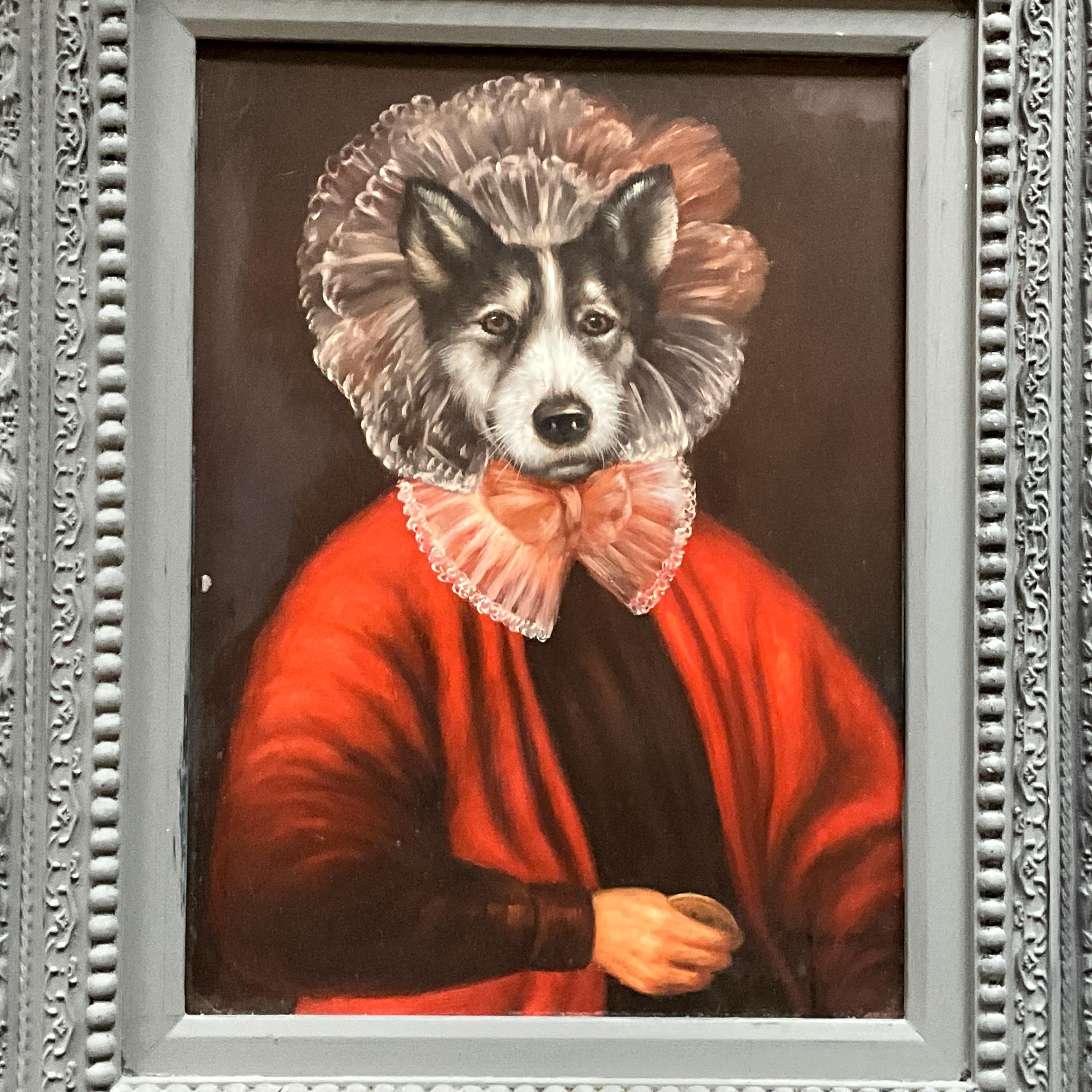 Toile Peinture Chien En Costume Mignon – Tableau Animaux Drôles Rétro 40x60 Cm Sans Cadre, Décoration Murale Chambre Enfant Salon