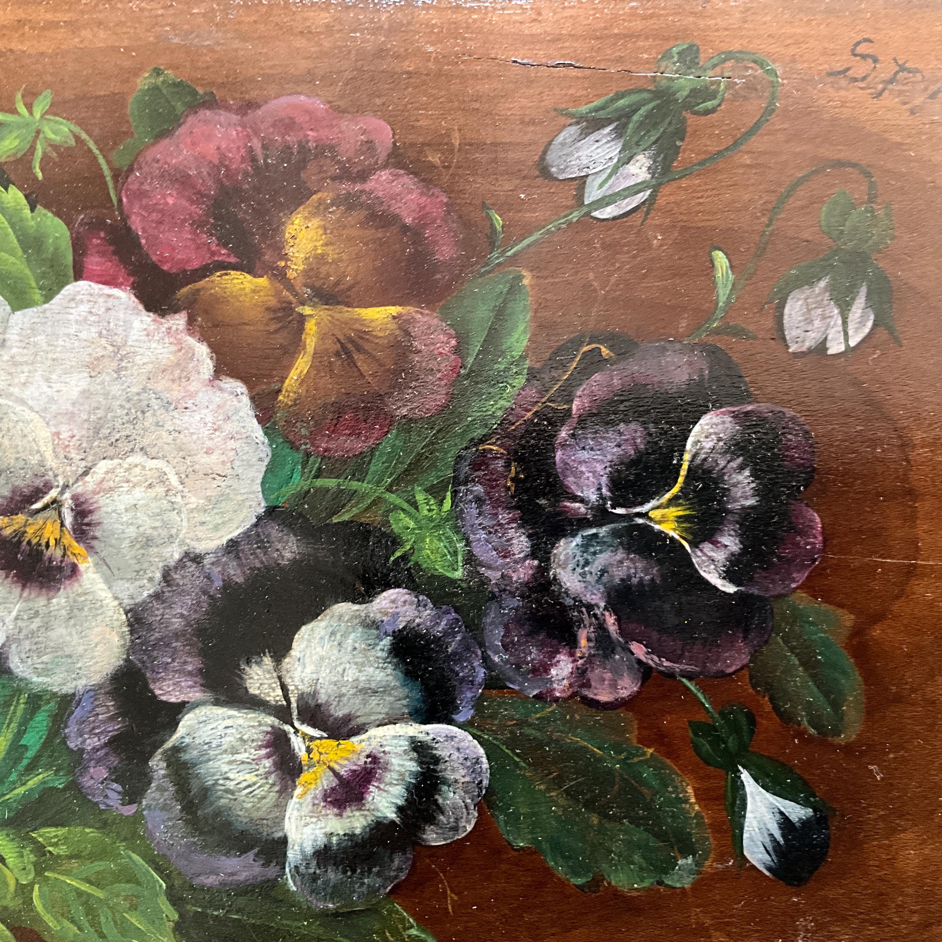 パンジーの花束が入った手描きの木製スパボックス - Etsy 日本