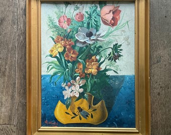 Gemälde auf Holz, Strauß verschiedener Blumen, signiert Constantin