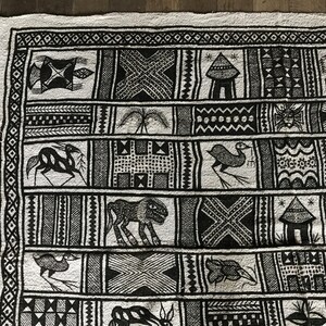 Hand Woven canvas, Korhogo fabric, Senoufo, symbolic animals, African art image 2