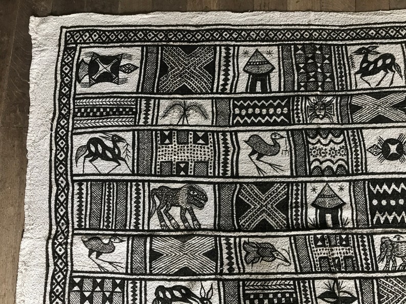 Hand Woven canvas, Korhogo fabric, Senoufo, symbolic animals, African art image 2