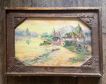 Oil painting on wood, Impressionist style, Indian landscape