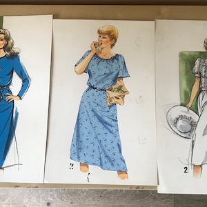 Fashion drawing, illustration for a fashion journal, original watercolor 1970s