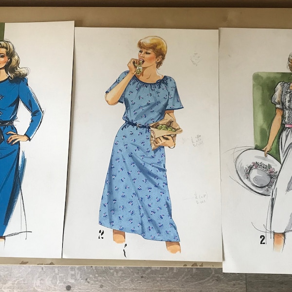 Fashion drawing, do-it yourself model, original watercolour of the 1970s