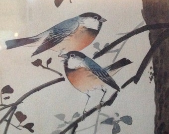 Jolie aquarelle chinoise avec deux oiseaux