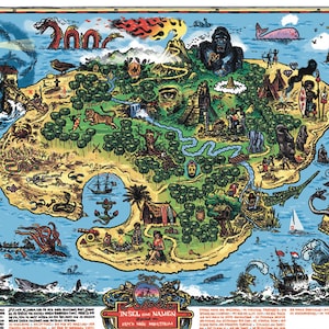 Grosse Schatzkarte Kinder Poster Illustration Piraten Meer Seefahrer Totenkopf Totenschädel Insel Karte Wimmelbild Dekoration Schiff Maritim