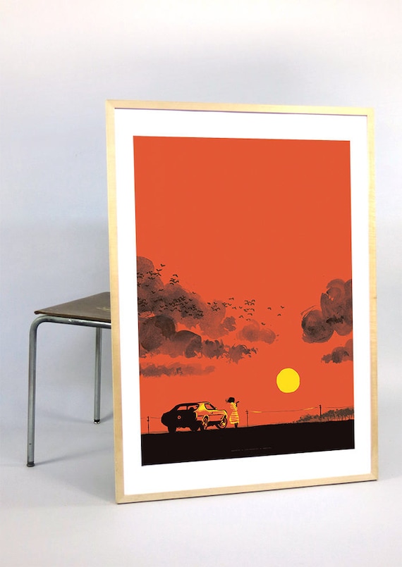 Poster on the Road Interior Decoration Sunset Sky Red Evening