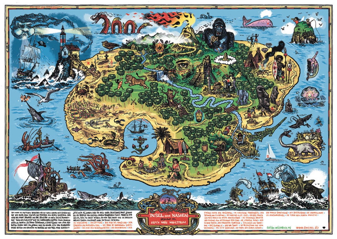 Big Poster Treasure Map Island Children Illustration Pirates