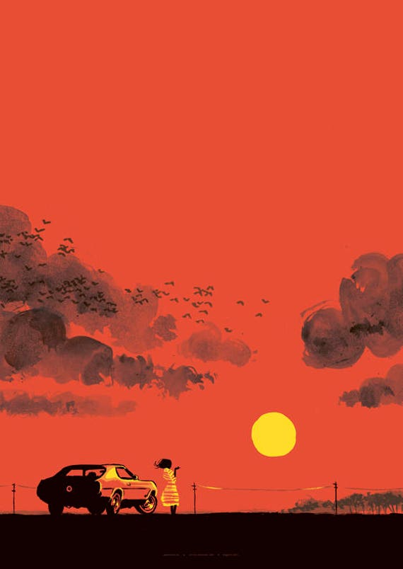 Poster on the Road Interior Decoration Sunset Sky Red Evening