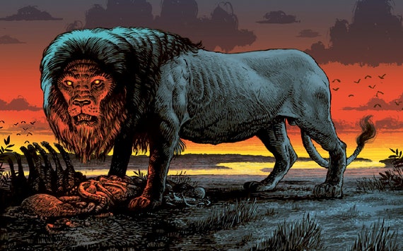 Buy Hunger LARGE Poster Lion Wilderness Darkness Nature Big Cat