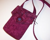 Crossbody Bag, Raspberry Batik Bag, Cotton Batik Bag, Quilted Batik Bag, Small Handbag, Bag with Zipper, Vintage Button Bag