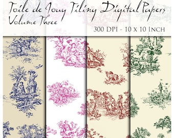10 Seamless Toile De Jouy Digital Papers. 300 DPI. 10 Inch