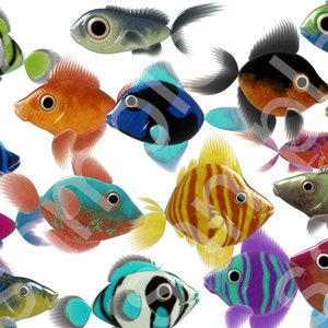 17 poissons individuels Clip Art numérique des fichiers. 300 DPI 6,8 x 6,8 pouces