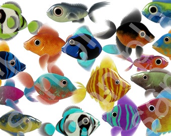 17 Individual Fish Clip Art Digital Files.  300 DPI   6.8 x 6.8 Inch