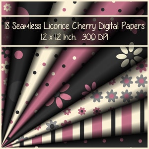 18 Seamless Pink Black Grey Cream Polkadot Striped Flowery Digital Papers