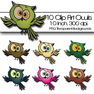 10 Clipart 3D Effect uilen. Elk op transparante PNG. 10 x 10 Inch. 300 DPI. Scrapbook Resource afdrukken.