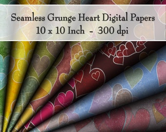 15 Seamless Digital Grungy Heart Patterned Printing Papers 10 Inch 300 DPI