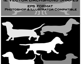 12 Dachshund Digital Vector Silhouette Shapes Clipart EPS & PNG