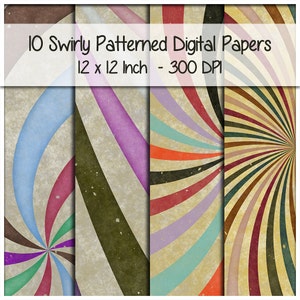 1970s Retro Groovy Swirly Modelé Digital Papers 12 x 12 Pouce 300 DPI