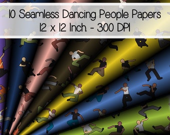 10 Seamless Digital Happy Dancing Party People Patterned Papers 12 x 12 Inch. 300 DPI