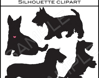 10 Vector Clipart EPS File Terrier Dog Shapes Sillouettes Transparent Background