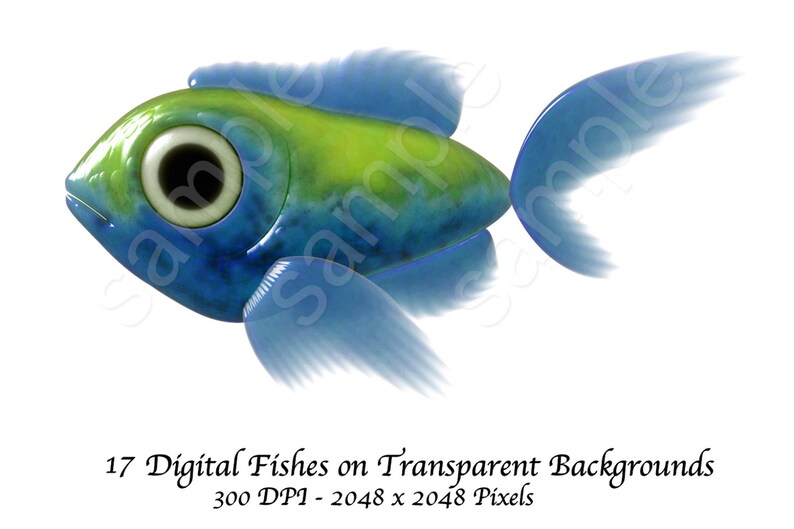 17 Individual Fish Clip Art Digital Files. 300 DPI 6.8 x 6.8 Inch image 4