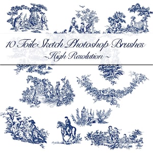 10 Toile De Jouy ABR Brushes para Photoshop. Alta resolução