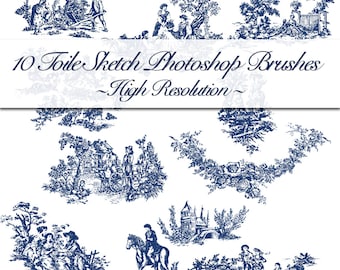 10 Brushes Toile De Jouy Sketches. ABR Plus JPG Sketches 1000 Pixel Resolution.