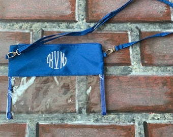 Personalized Cross-body Cobalt Clear Stadium Bag