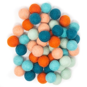 50 Piece Felt Ball Collection / 2.5cm - 1" / 100% Wool - 5 Color Collection /Tropical Island Colors