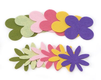 24 Julia Wool Blend Felt Die Cut Applique Flowers - Spring Garden Colors