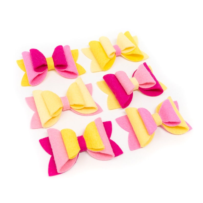Summer Sunset or Mix and Match 3 inch wool Felt die Cuts 6 Bows