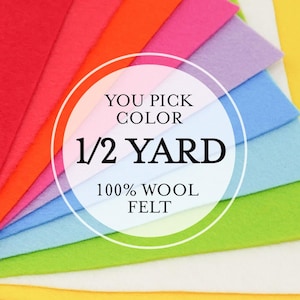 1/2 Yard 100% Merino Wool Felt - Cut to order - You Choose Color - 2mm Thick