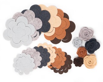 12 Large Wool Blend Felt 3D Roses Die Cut Applique Flowers - Sweet Dreams