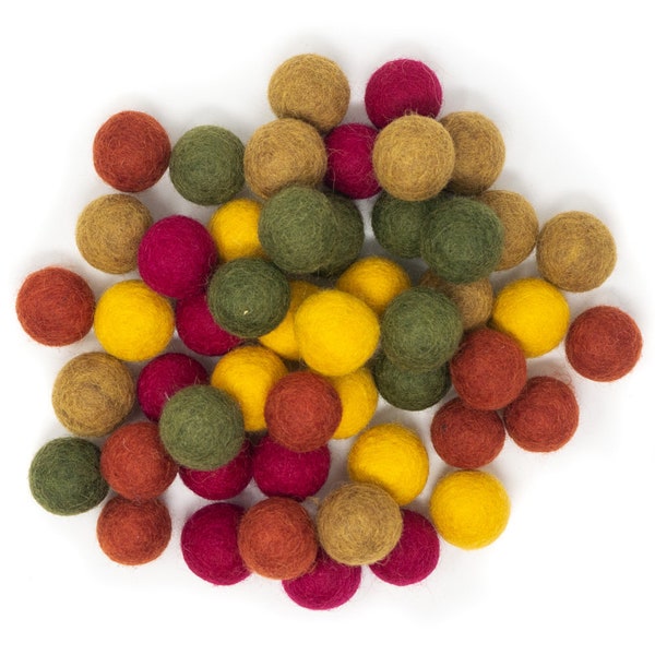50 Piece Felt Ball Collection / 2.5cm - 1" / 100% Wool - 5 Color Collection /Cornucopia Colors