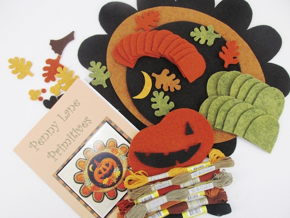 Falling in Love Penny Rug Kit Pre Cut and Pre Washed Applique Kit Pumpkin Pattern