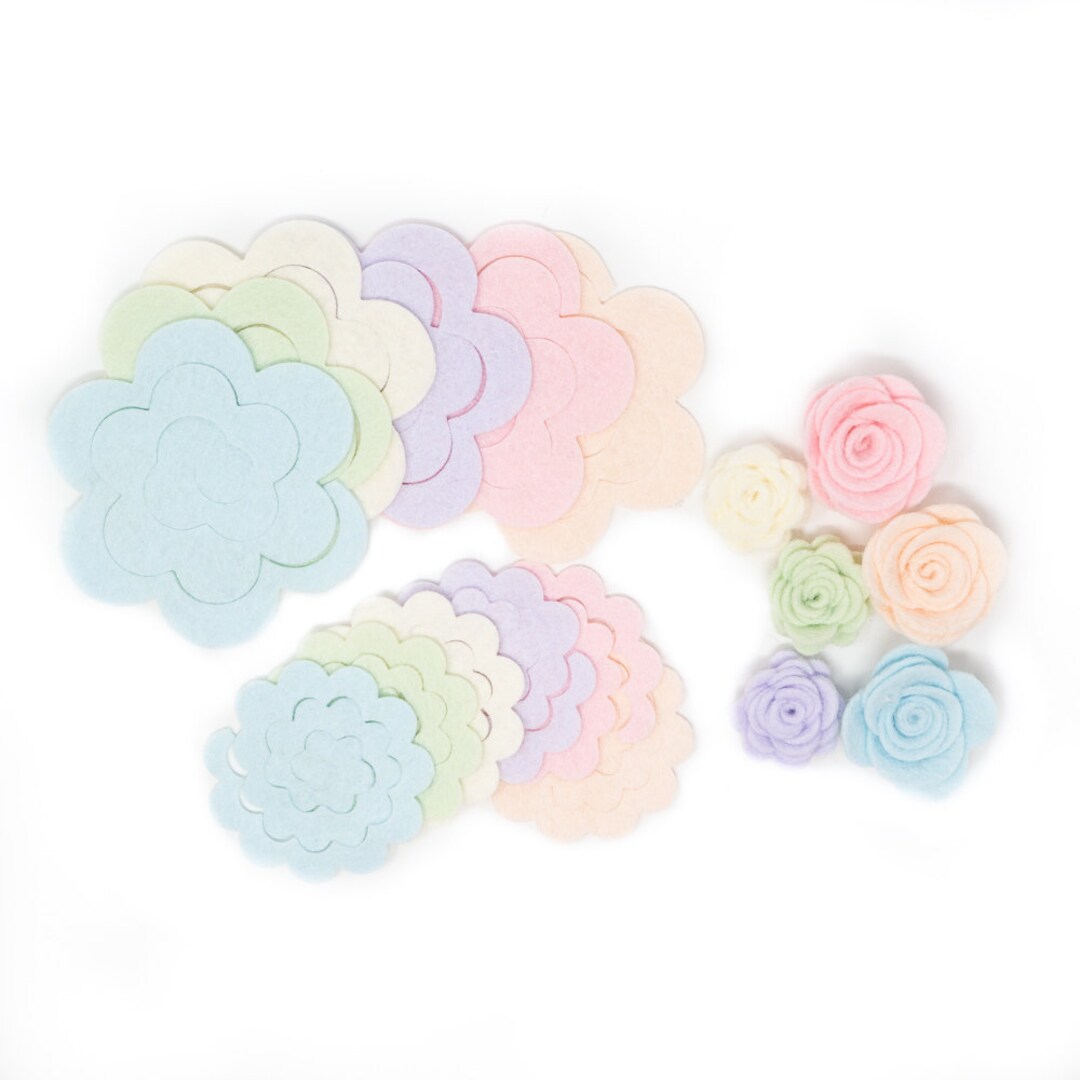 12 Large Wool Blend Felt 3D Roses Die Cut Applique Flowers - Sweet Dreams