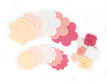 24 Wool Blend Felt 3D Roses Die Cut Applique Flowers - Rosey Cheeks